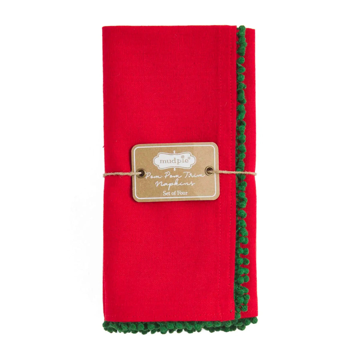 Mud Pie Mud Pie Red & Green Christmas Pom Pom Napkins - Set of 4 | CeCe's Home & Gifts