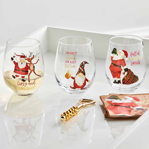 Mud Pie Mud Pie Santa Drinks Wine Glass | CeCe's Home & Gifts