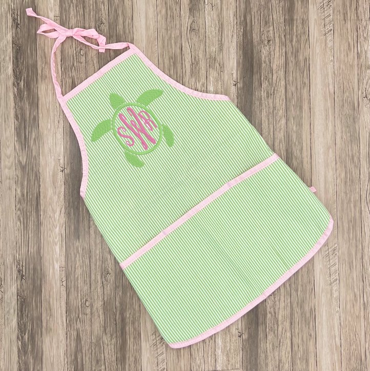 Oh Mint! Pink & Green Seersucker Art Smock/Apron for Kids | CeCe's Home & Gifts