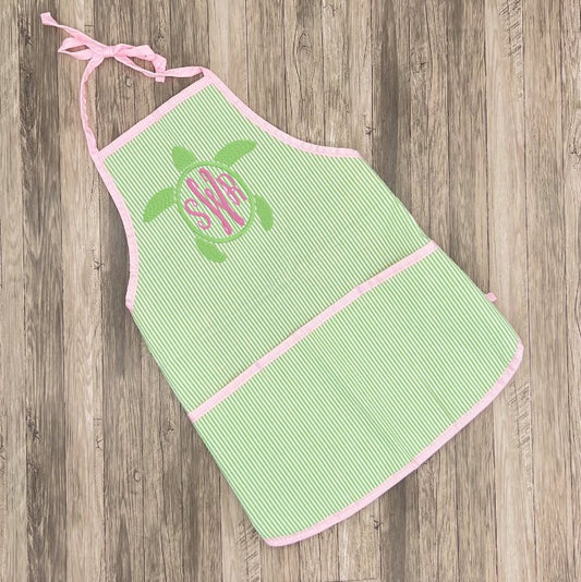 Oh Mint! Pink & Green Seersucker Art Smock/Apron for Kids | CeCe's Home & Gifts