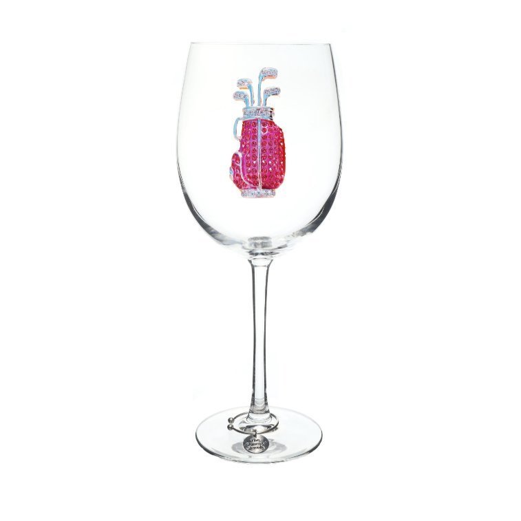 The Queens' Jewels Pink Golf Bag Jeweled Stemmed Glassware | CeCe's Home & Gifts