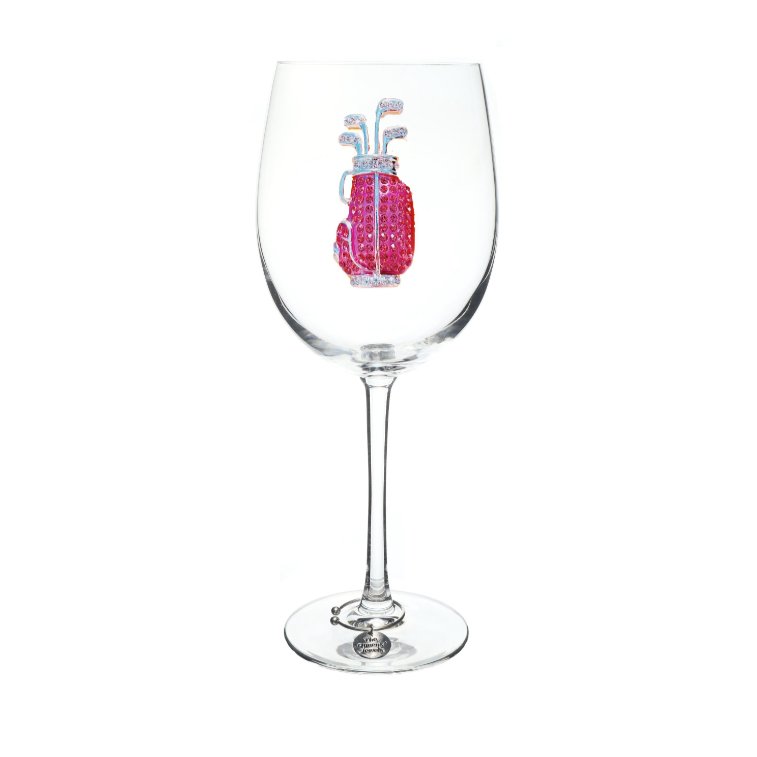 The Queens' Jewels Pink Golf Bag Jeweled Stemmed Glassware | CeCe's Home & Gifts