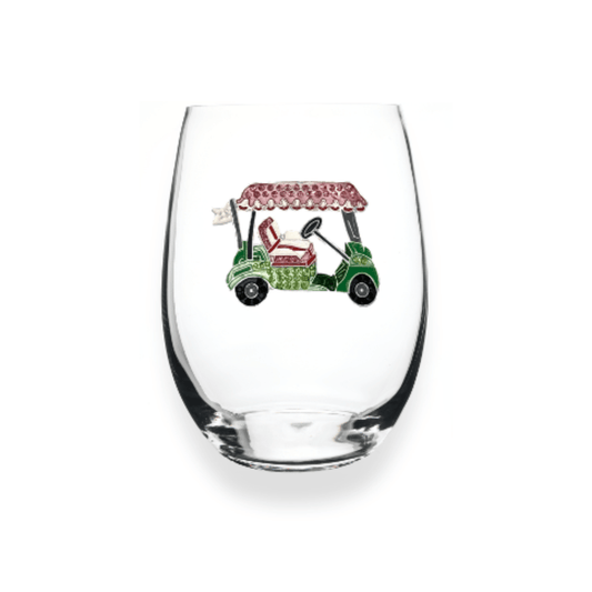 The Queens' Jewels Pink Golf Cart Jeweled Stemless Glass | CeCe's Home & Gifts
