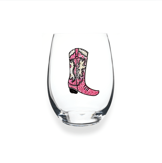 The Queens' Jewels Pink Jeweled Cowboy Boot Stemless Glassware | CeCe's Home & Gifts