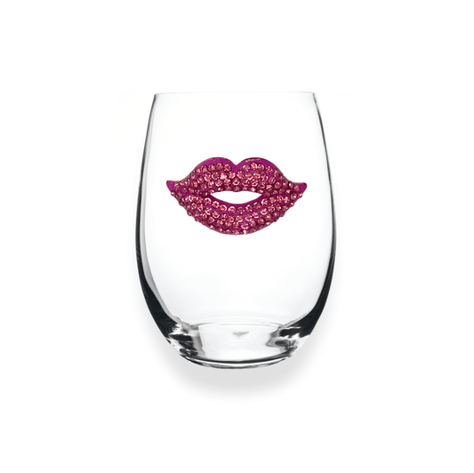 The Queens' Jewels Pink Lips Jeweled Stemless Glassware | CeCe's Home & Gifts