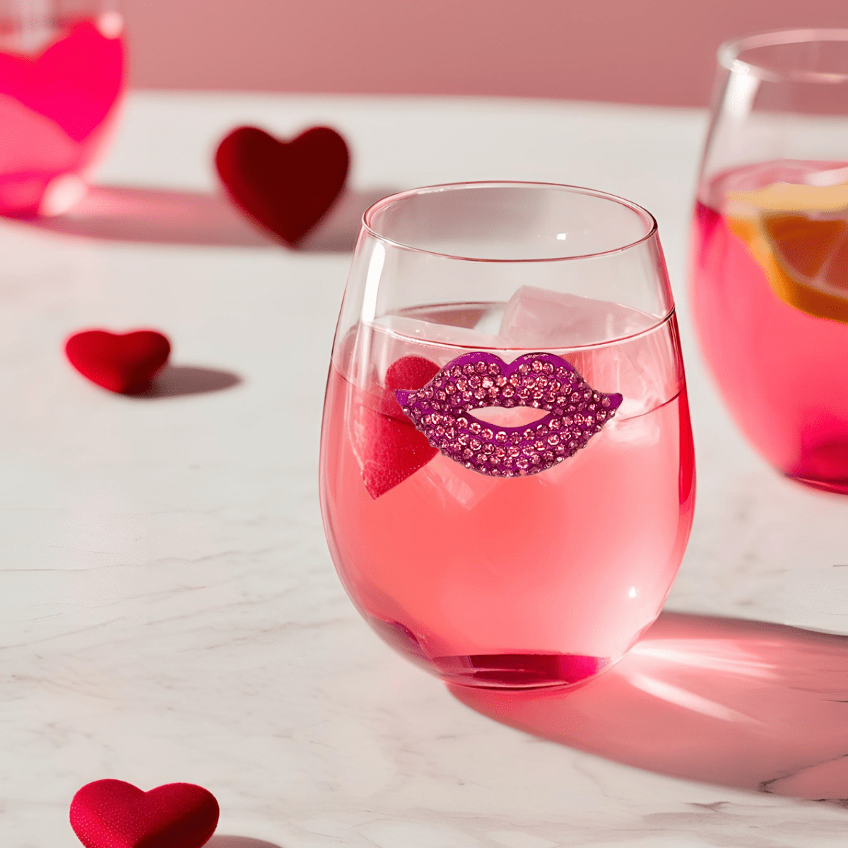 The Queens' Jewels Pink Lips Jeweled Stemless Glassware | CeCe's Home & Gifts