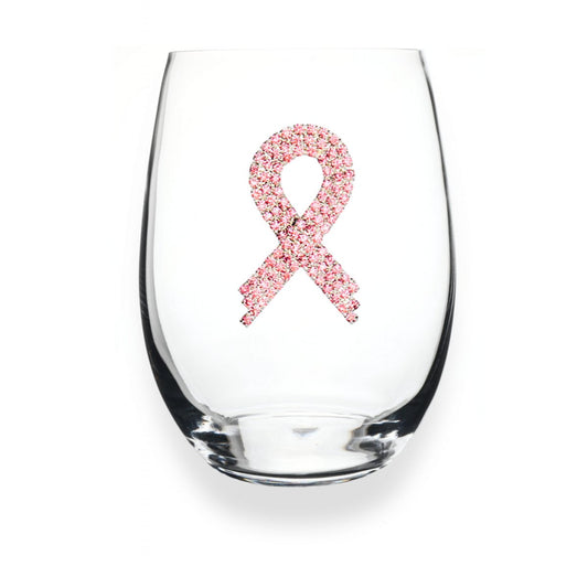 The Queens' Jewels Pink Ribbon Jeweled Stemless Glassware | CeCe's Home & Gifts
