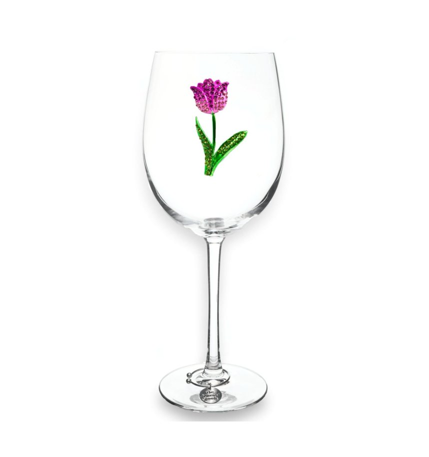 The Queens' Jewels Pink Tulip Jeweled Stemmed Glassware | CeCe's Home & Gifts
