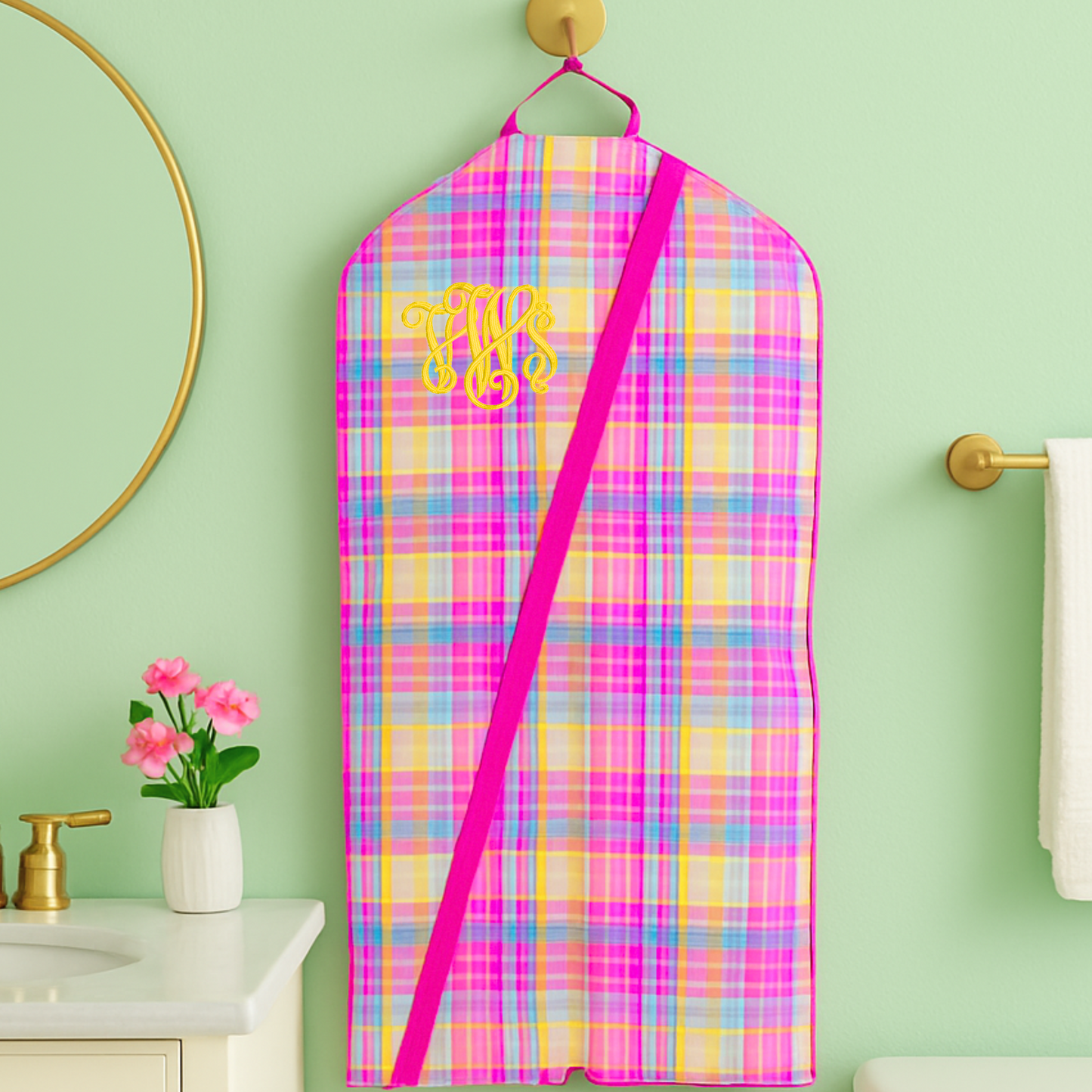 Monogrammed Popsicle Plaid Seersucker Hanging Garment Bag