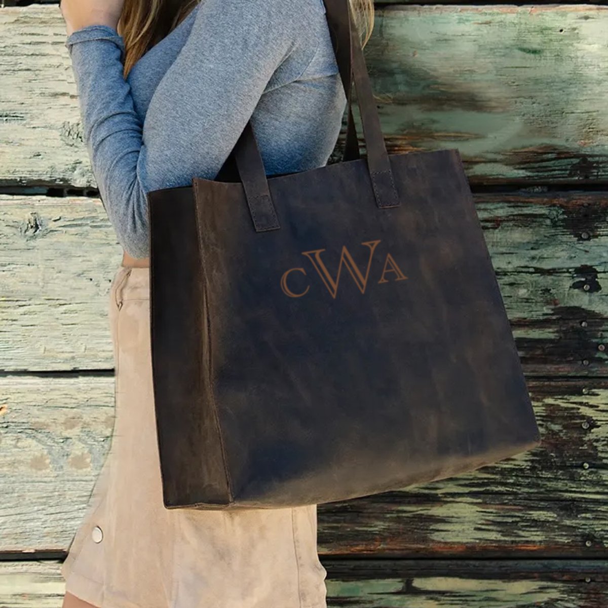 Lindy Leather Raw Edge Genuine Leather Tote Bag | CeCe's Home & Gifts