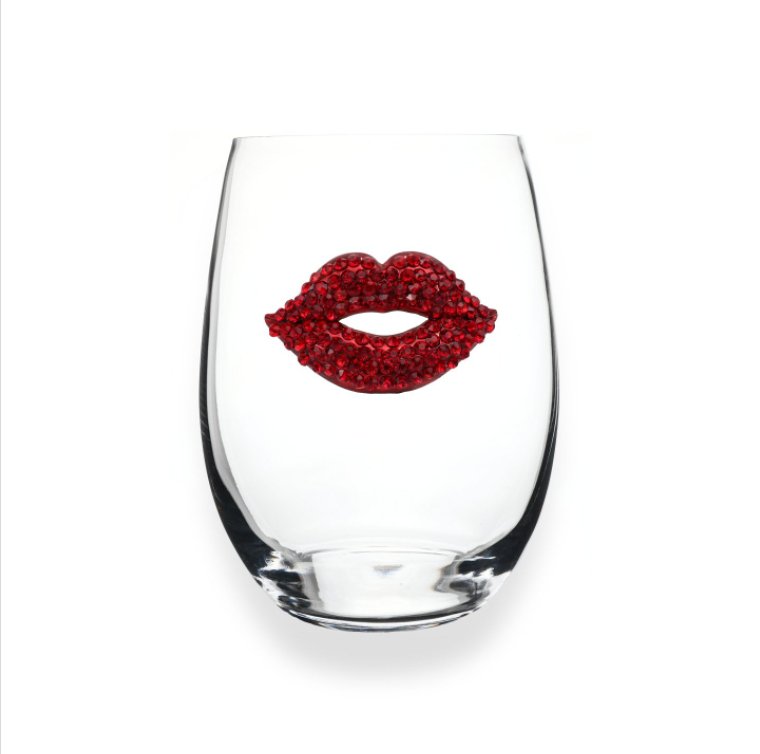 The Queens' Jewels Red Lips Jeweled Stemless Glassware | CeCe's Home & Gifts