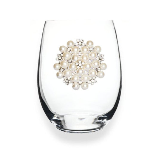The Queens' Jewels Round Diamond and Pearl Jeweled Stemless Glassware | CeCe's Home & Gifts