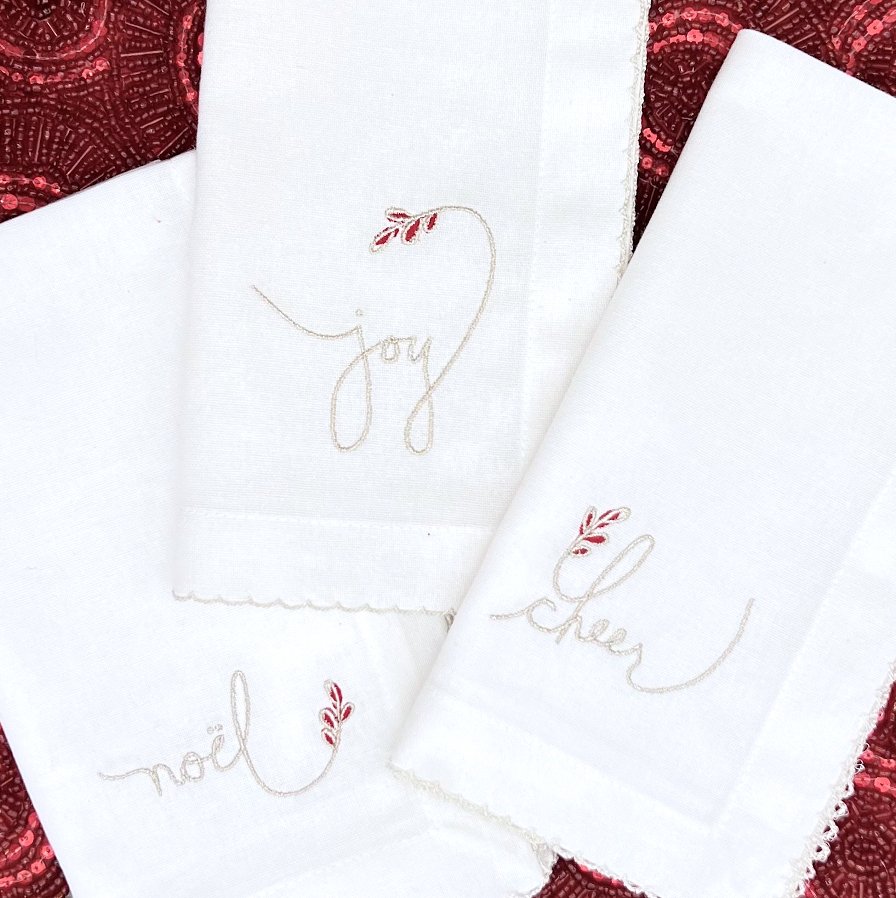 Tableau Tableau Embroidered Christmas Sentiment Napkins | CeCe's Home & Gifts
