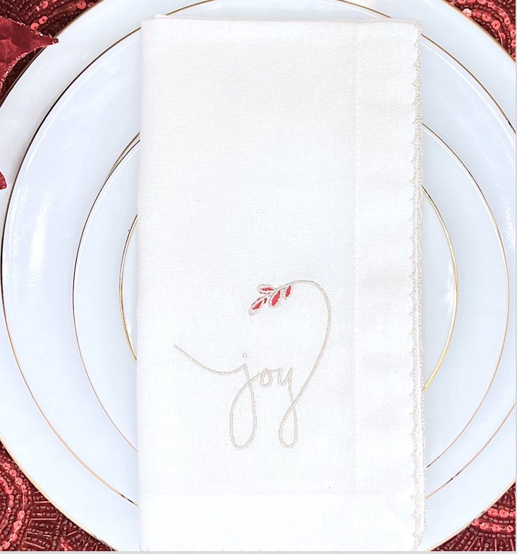 Tableau Tableau Embroidered Christmas Sentiment Napkins | CeCe's Home & Gifts