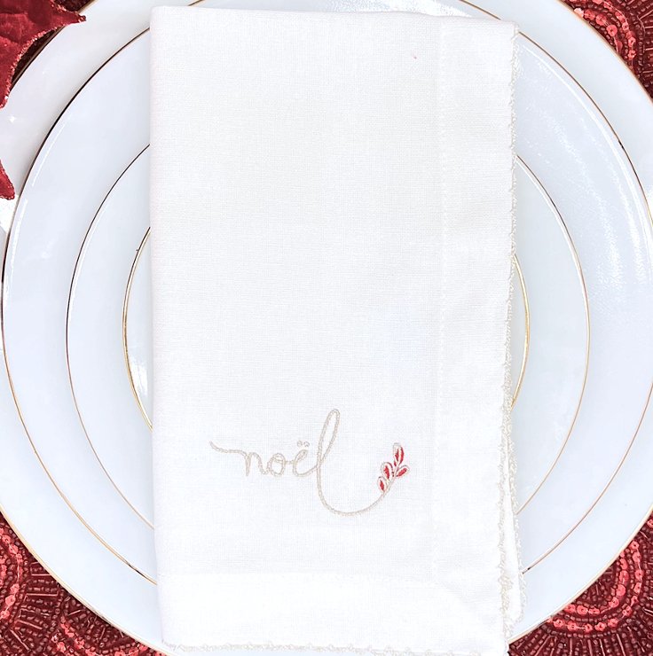Tableau Tableau Embroidered Christmas Sentiment Napkins | CeCe's Home & Gifts