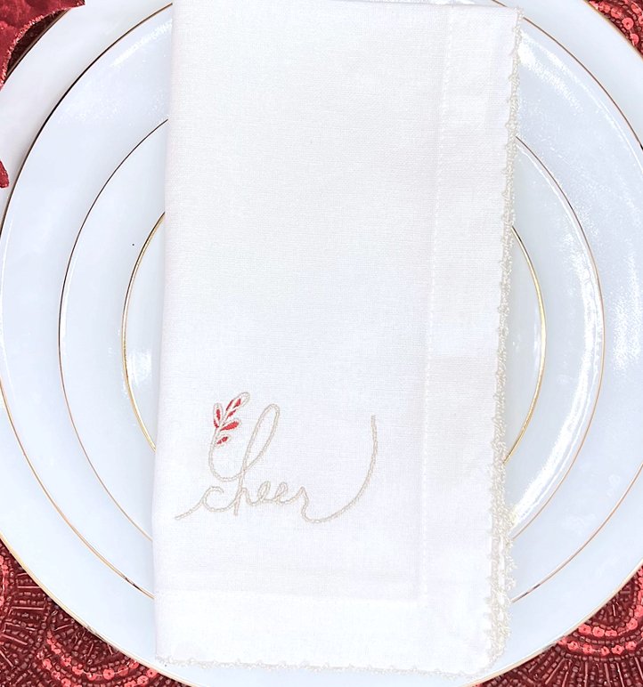 Tableau Tableau Embroidered Christmas Sentiment Napkins | CeCe's Home & Gifts