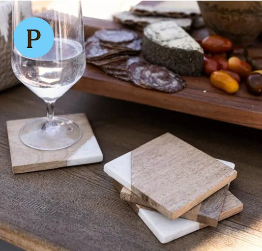 Foreside Home & Garden White Marble and Mango Wood Coasters - Set of 4 | CeCe's Home & Gifts