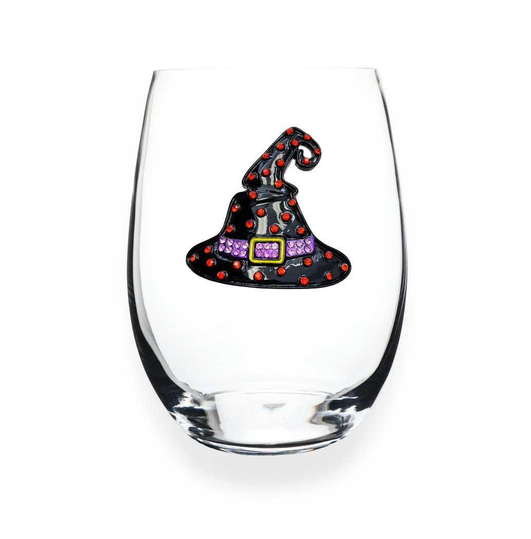 The Queens' Jewels Witch Hat Jeweled Stemless Wine Glass | CeCe's Home & Gifts