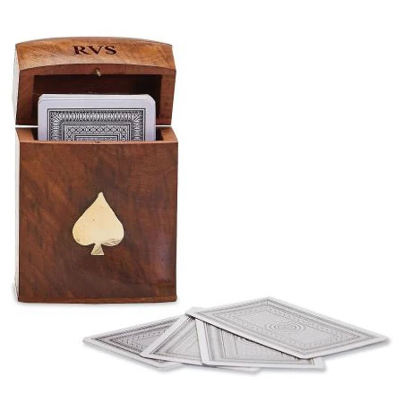 Two's Company Wood Playing Card Monogrammed Box Set | CeCe's Home & Gifts