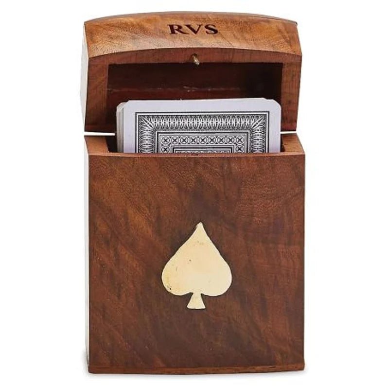 Two's Company Wood Playing Card Monogrammed Box Set | CeCe's Home & Gifts