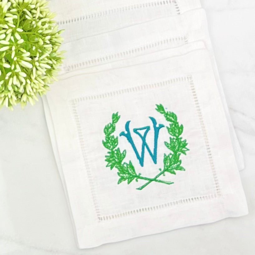 CeCe's Home & Gifts Wreath Monogram Linen Cocktail Napkin | CeCe's Home & Gifts