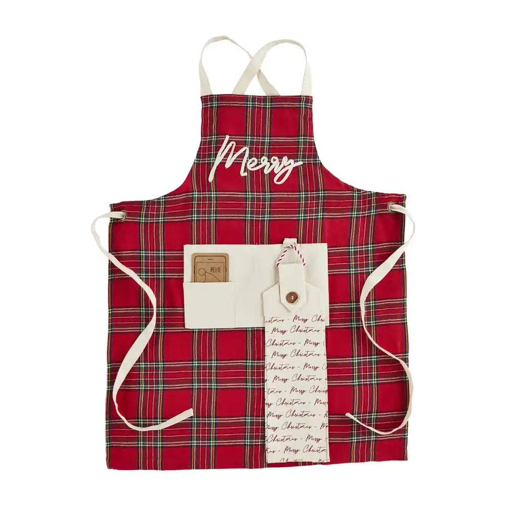 Mud Pie Holiday Dish Towel Set White Tartan Plaid