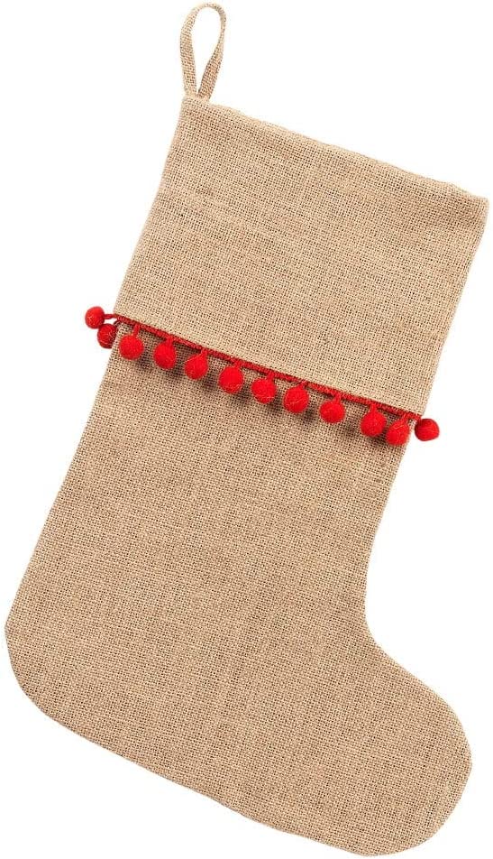 Viv & Lou Red Pom-Pom Burlap Stocking