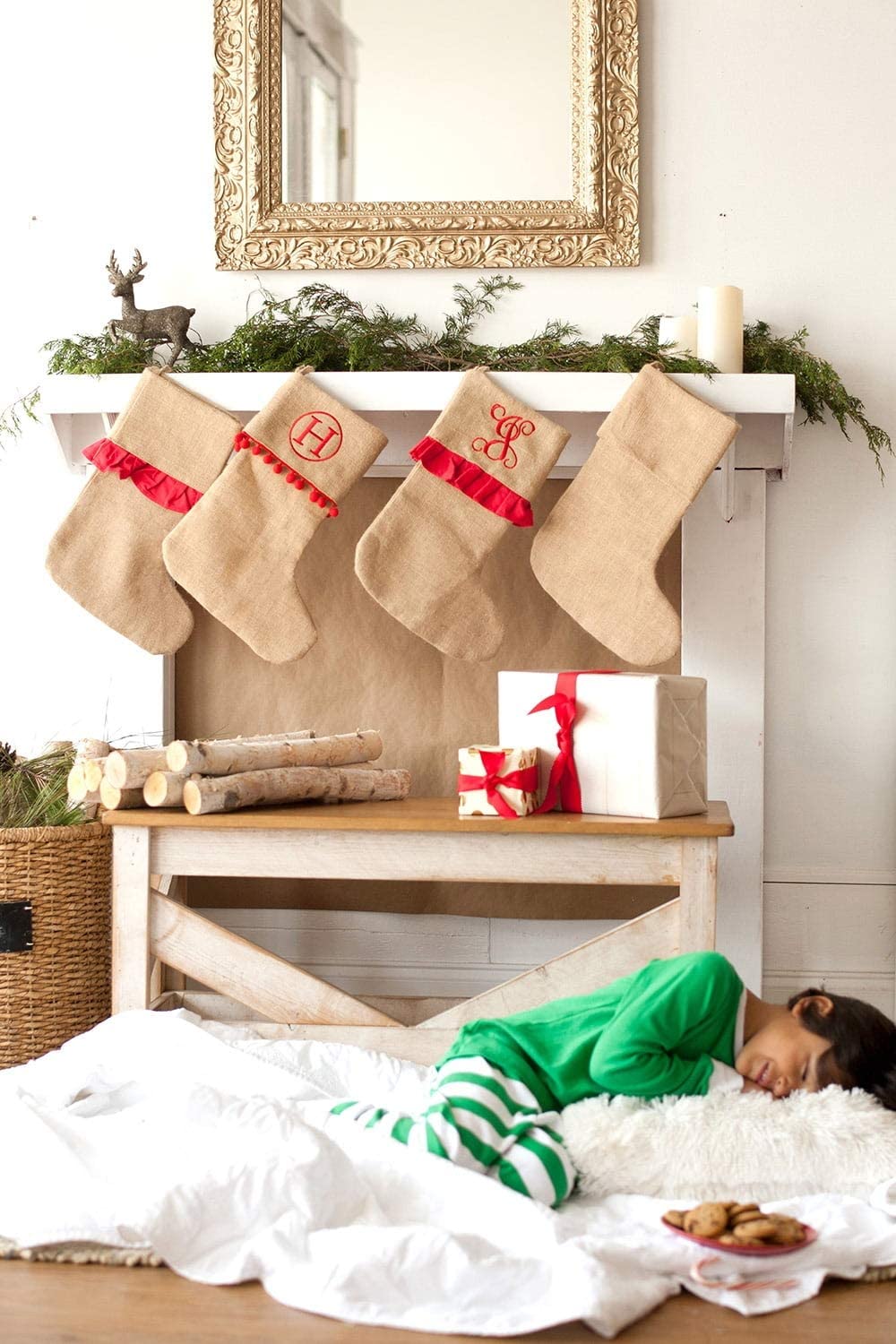 Viv & Lou Red Pom-Pom Burlap Stocking