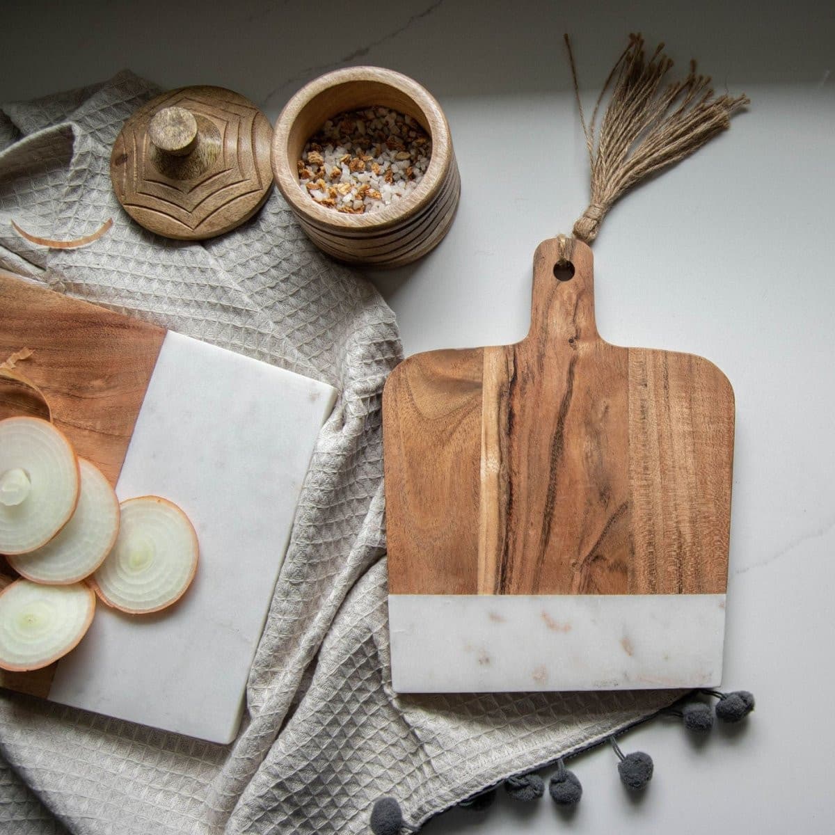 Lawson Small Acacia Wood and Black Marble Cutting Board - CeCe's Home & Gifts