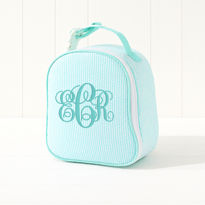 Monogrammed Mint Seersucker Gumdrop Lunchbox