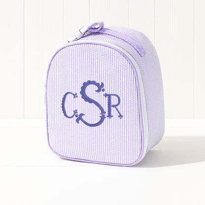 Monogrammed Lilac Seersucker Gumdrop Lunchbox