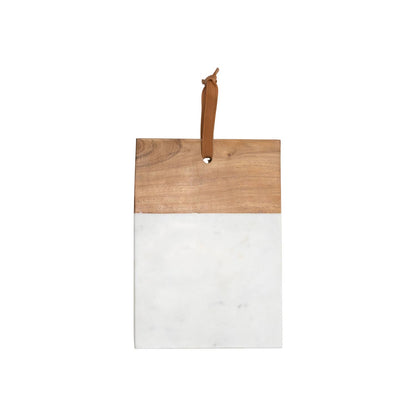 Personalized White Marble & Wood Cutting Board