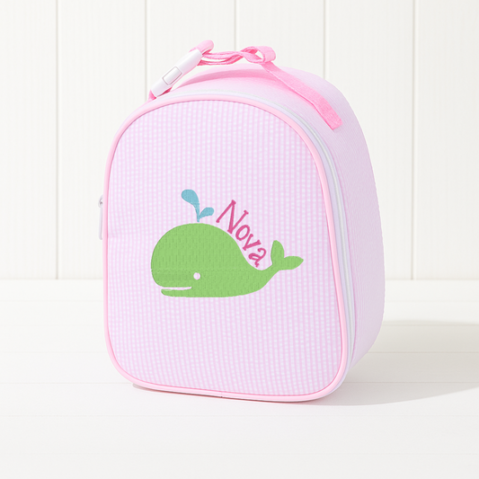 Monogrammed Pink Seersucker Gumdrop Lunchbox