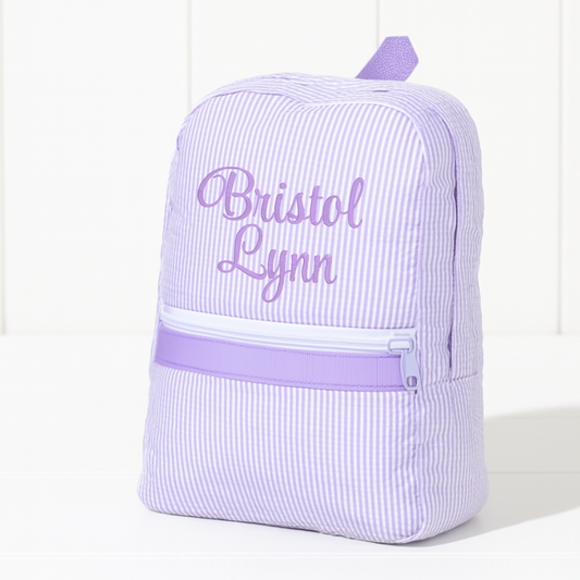 Lilac Seersucker Small Backpack