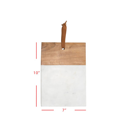 Personalized White Marble & Wood Cutting Board