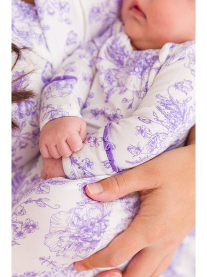 Newborn Purple Toile Bamboo Knotted Gown Set