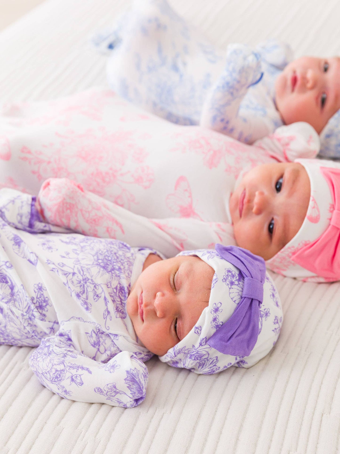 Newborn Purple Toile Bamboo Knotted Gown Set
