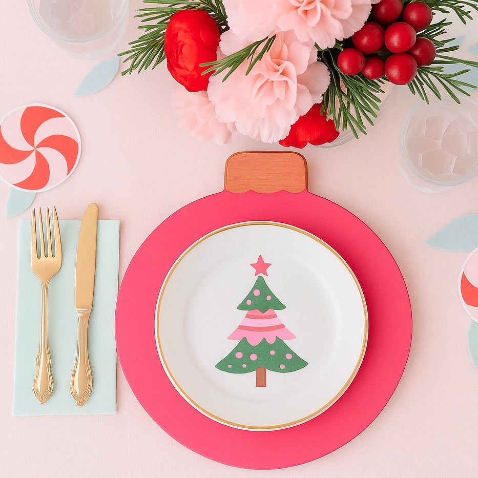 Handcrafted Pink Ball Ornament Wooden Placemats - Set of 4