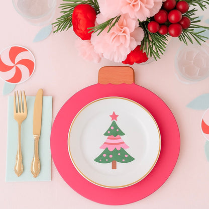 Handcrafted Pink Ball Ornament Wooden Placemats - Set of 4