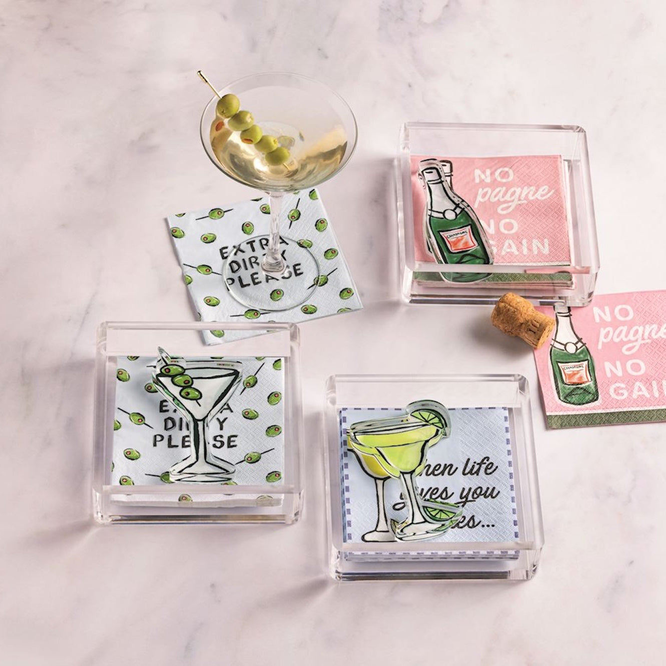 Mud Pie Martini Acrylic Napkin Caddy & Weight Set
