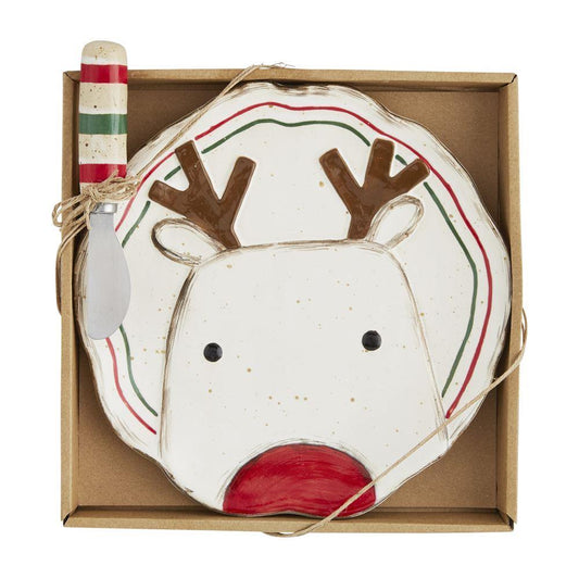 Mud Pie Merry Reindeer Cheese Plate Set