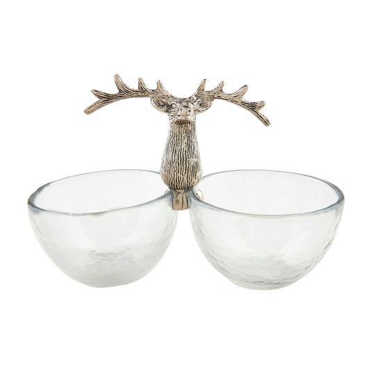 Mud Pie Glass Deer Double Dip Dish