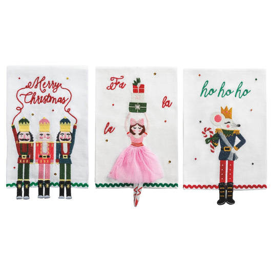 Mud Pie Christmas Dangle Embroidery Towel - 3 Styles