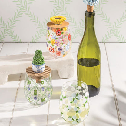 Mud Pie Hydrangea Wine Glass & Stopper Set