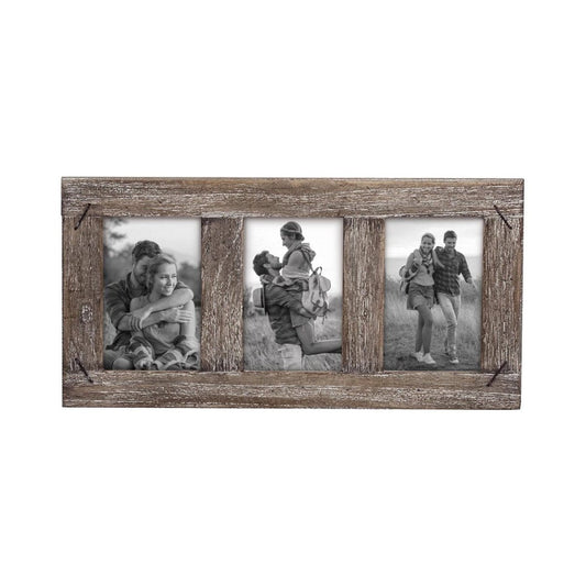 4x6 Three Photo Weathered Wood Frame With Nail Accents - CeCe's Home & Gifts