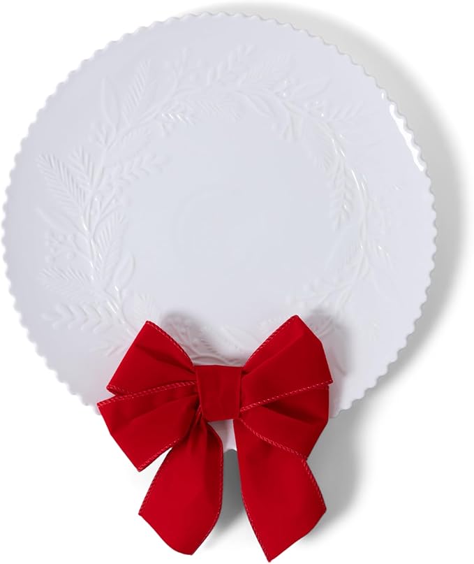 Mary Square White Embossed Ceramic Platter