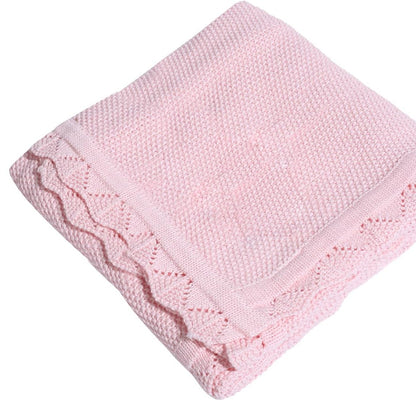 Monogrammed Light Pink Scallop Edge Knit Blanket