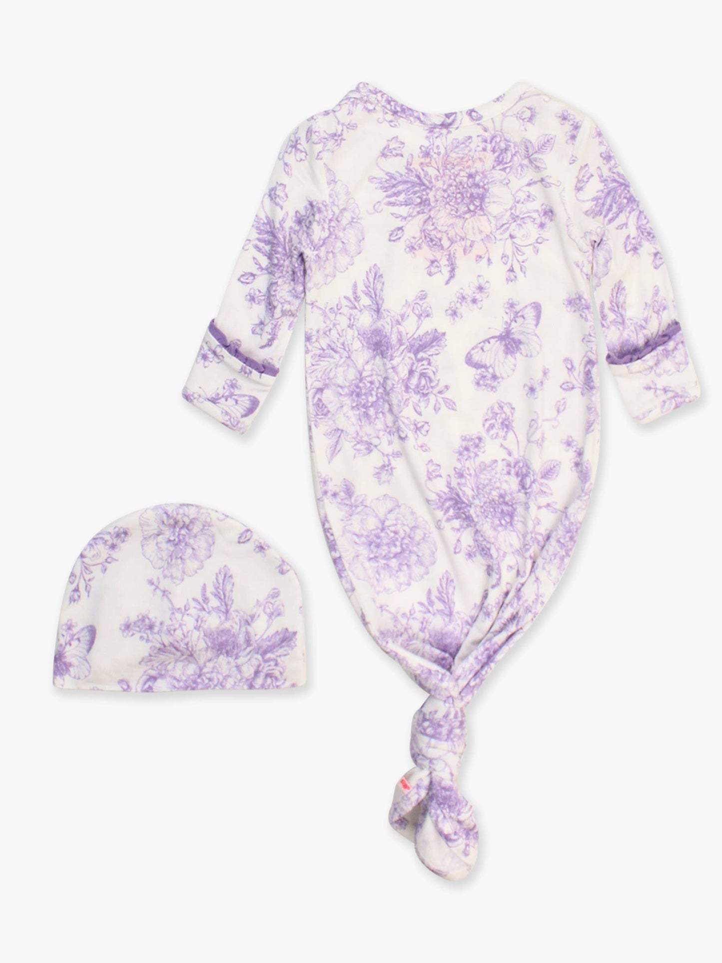 Newborn Purple Toile Bamboo Knotted Gown Set