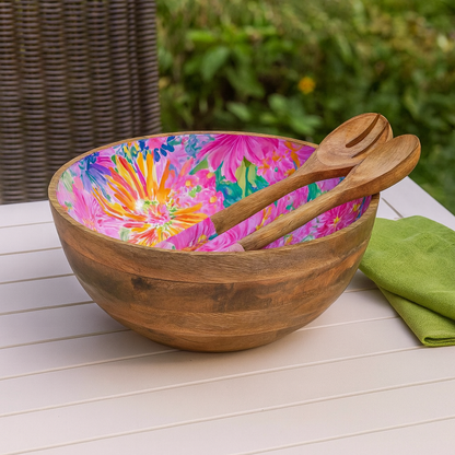 Bright Floral Mango & Enamel Serving Bowl Set