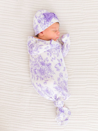 Newborn Purple Toile Bamboo Knotted Gown Set